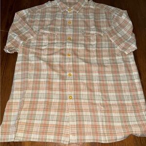 Tommy Bahama Peach and Gray Plaid Shirt